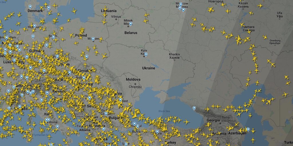 ウクライナ周辺の閉鎖空域 (@flightradar24)